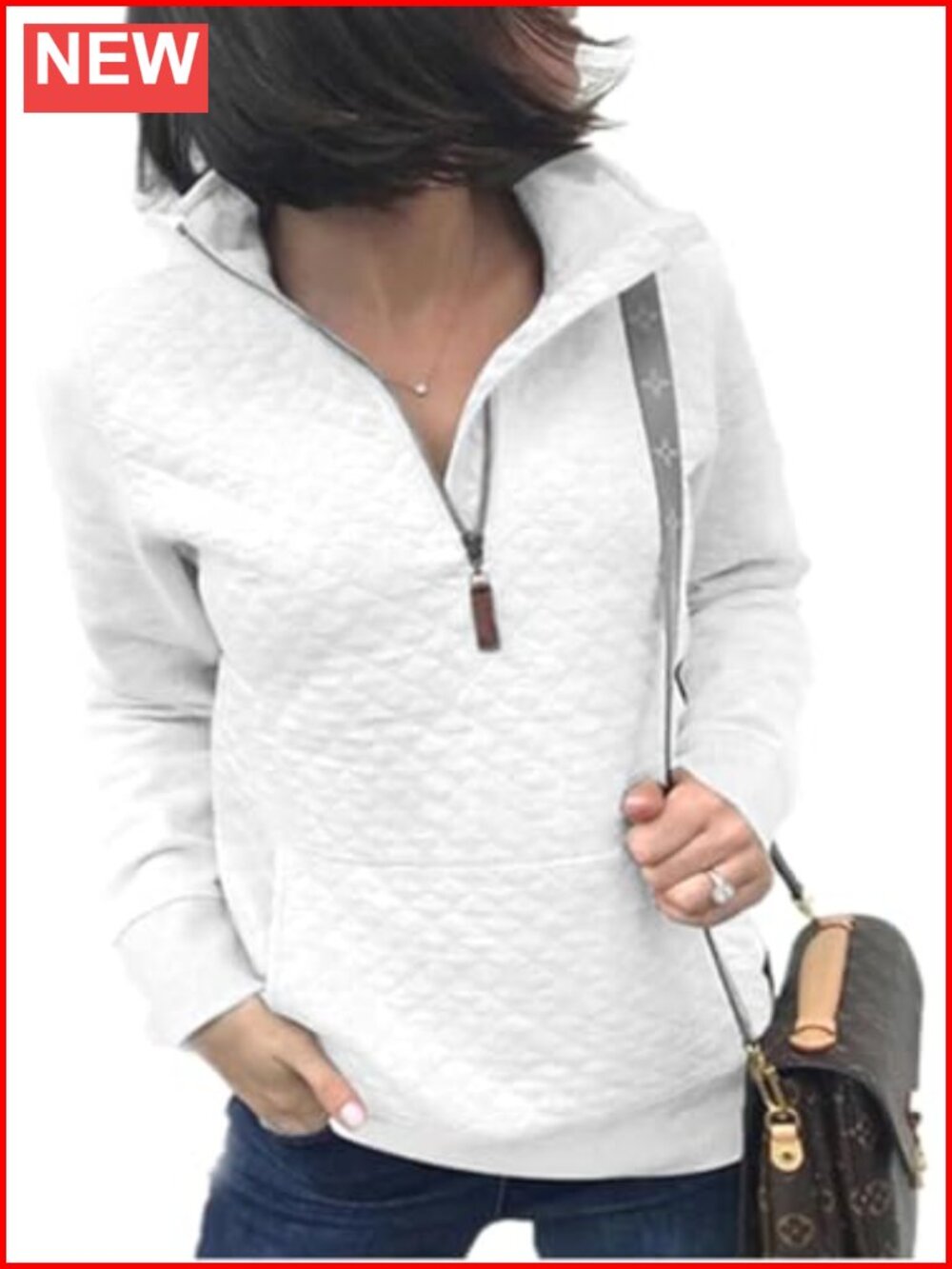 Womens Quilted Quarter Zip Pullover Sweatshirt Long Sleeve Casual Top